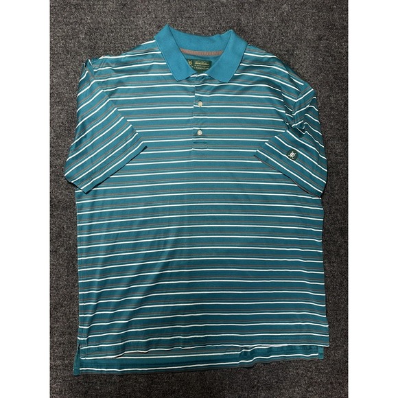 Brooks Brothers Other - Brooks Brothers St. Andrews Links Mens Teal Gray Striped Polo Golf Shirt Large